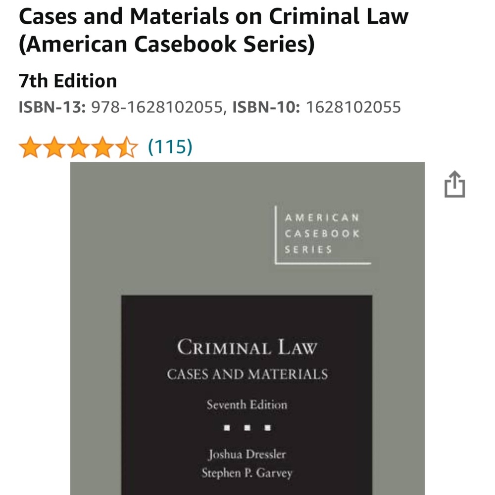 Criminal Law School Textbook Hardcover Excellent Condition